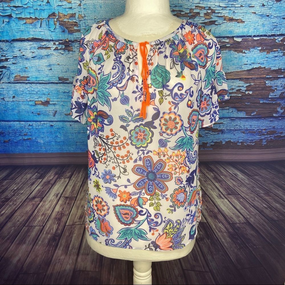 Milly Design Nation XS floral sheer top - Picture 2 of 9